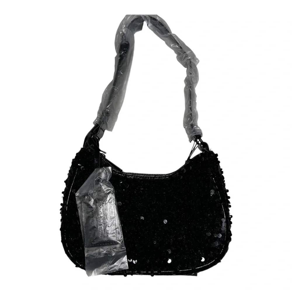 NWT NICOLE MILLER Black Sequined Shoulder‎ Bag